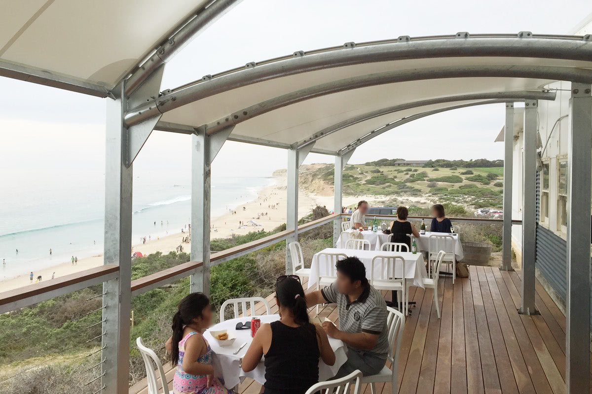Custom shade structure PVC membrane Star of Greece restaurant shelter Port Willunga City of Onkaparinga