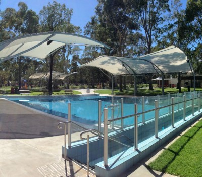 Cantilever shade structure George Bolton Swimming Centre City of Burnside SA